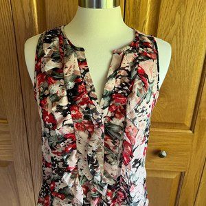 JOIE - Silk Ruffle-Front Floral Sleeveless Top - Excellent Condition